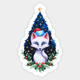 Christmas Fox in Santa's Hat Merry Christmas Sticker